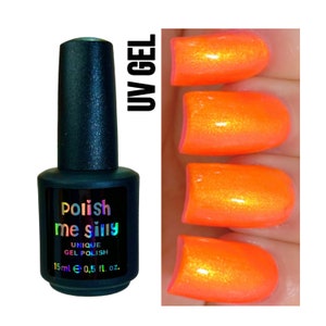 UV Led GEL Nail Polish- Heatwave Glow-Neon Orange Yellow Gold &quot;NEON Glow Pop Collection&quot; MultiColor Shift Mylar Oil Slick / Polish Me Silly