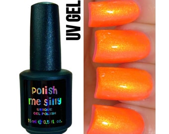 UV Led GEL Nail Polish- Heatwave Glow-Neon Orange Yellow Gold "NEON Glow Pop Collection" MultiColor Shift Mylar Oil Slick / Polish Me Silly