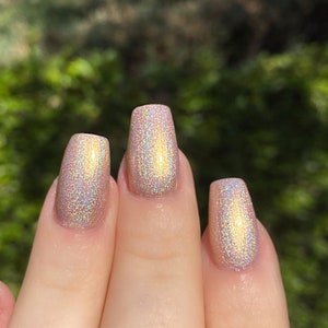 Swanky Holographic: Gold Nude Beige Holographic Rainbow Custom-Blended Glitter Nail Polish / Indie Lacquer / Polish Me Silly 画像 4