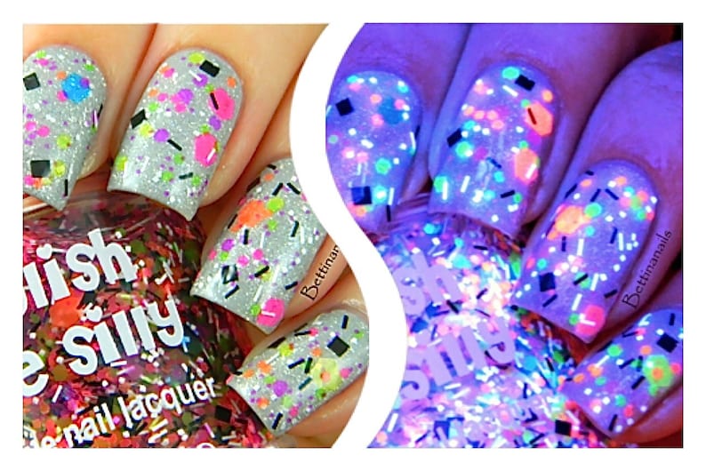 TGIF neon: Rainbow UV Blacklight Reactive Polka Dot NEON Glitter Nail Polish / Lacquer/ indie polish image 1