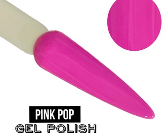 UV Led GEL Nail Polish - Pink Pop - Bright Barbie-like Pink Solid Opaque Creme Polish  Long Lasting, Cruelty Free, Polish Me Silly