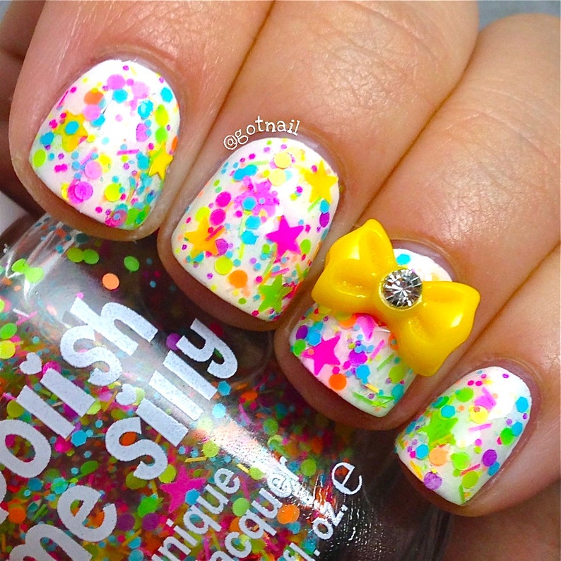 FUNFETTI Polka Dot Rainbow NEON Confetti Colorful Pop Nail Polish Indie Glitter Lacquer Varnish Polish Me Silly image 3