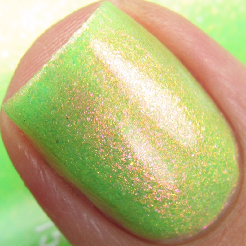 Glow Worm Neon Green Red Pink Gold Glow Pop Nail Polish Collection Multi-Color Shifting: Mylar Oil Slick / Polish Me Silly Indie Nail image 10