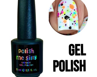 UV Led GEL Nail Polish -Trouble Maker- Confetti RainbowGlitter Colorful Pop Nail Polish Polka Dot NEON Indie Polish Lacquer Polish Me Silly