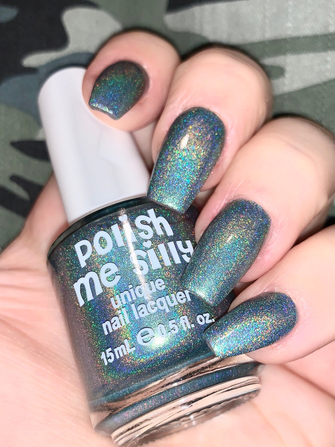 Camo Queen Holographic Army Green Holographic Rainbow Customblended Glitter Nail Polish