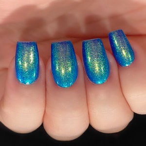 Peacock Glow Blue Green Gold Teal Shimmer Glow Pop PT 2 Polish Collection Multi-Color Shift: Mylar Oil Slick / Polish Me Silly image 3