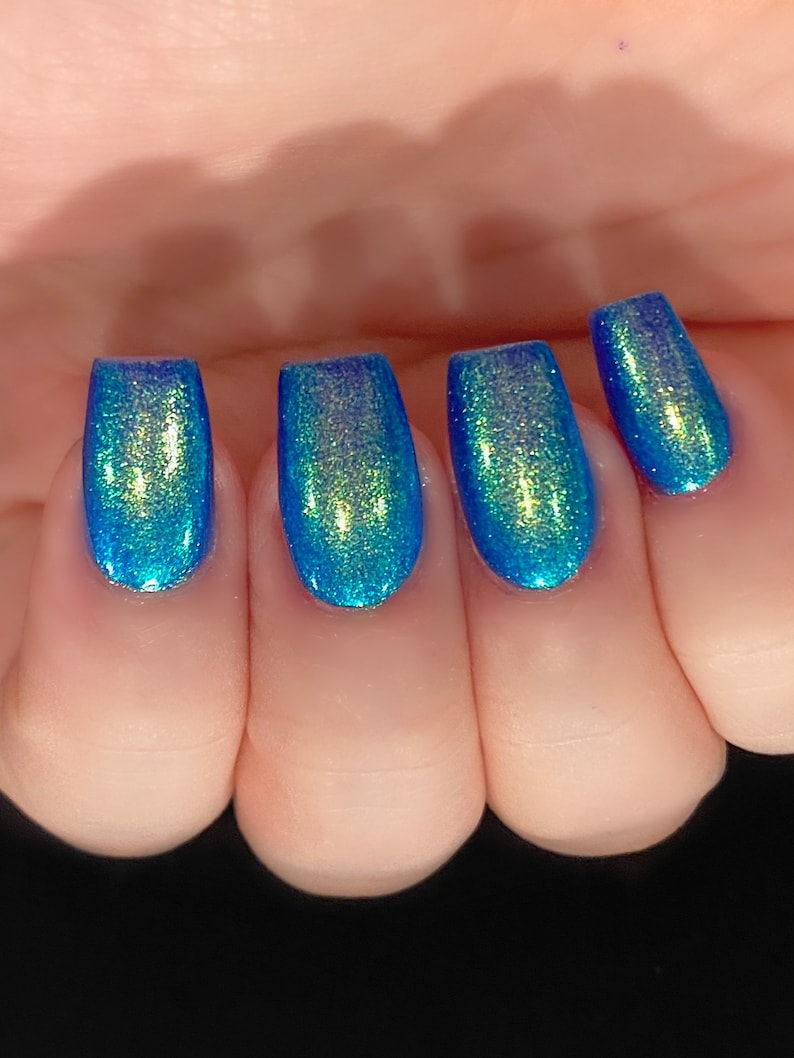 Peacock Glow Blue Green Gold Teal Shimmer Glow Pop PT 2 Polish Collection Multi-Color Shift: Mylar Oil Slick / Polish Me Silly image 3