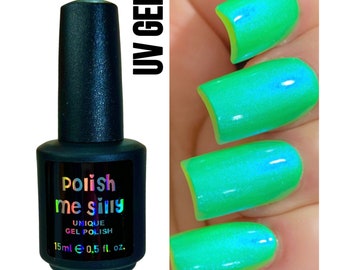 UV Led GEL Nail Polish- Slimey Glow - Neon Green Blue "NEON Glow Pop Collection" MultiColor Shift Oil Slick / Polish Me Silly Indie