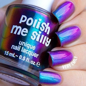 Paradise by Polish Me Silly Oil Slick Mega Multichrome Colorful Pop Nail Polish Rainbow Indie Galaxy Polish Lacquer Water Marble Stamping image 6