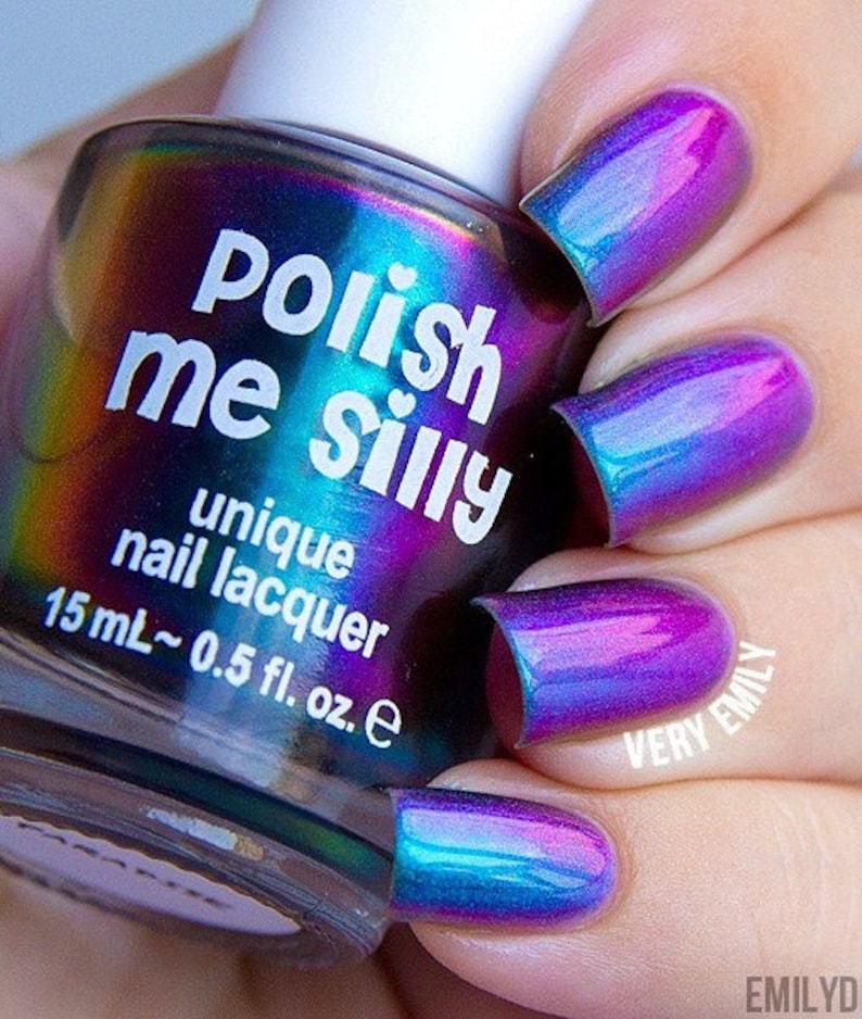 Paradise by Polish Me Silly Oil Slick Mega Multichrome Colorful Pop Nail Polish Rainbow Indie Galaxy Polish Lacquer Water Marble Stamping image 6