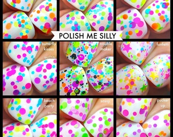 Full Set of 9 Polka Dot Polishes : SPRING COLLECTION  Custom-Blended Indie Glitter Nail Polish / Lacquer Christmas