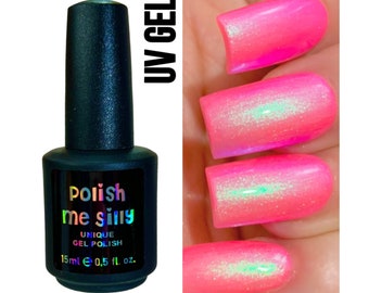 UV Led GEL Nail Polish- Ready Set Glow - Neon Pink Blue Green "NEON Glow Pop Collection" MultiColor Shift Mylar Oil Slick / Polish Me Silly