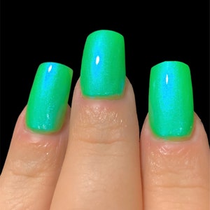 UV Led GEL Nail Polish Slimey Glow Neon Green Blue NEON Glow Pop Collection MultiColor Shift Oil Slick / Polish Me Silly Indie image 6