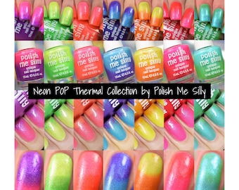 7pc Neon POP Thermal Color Changing Rainbow Color Shifting Nail Polish Custom-Blended Indie Glitter Nail Polish / Lacquer