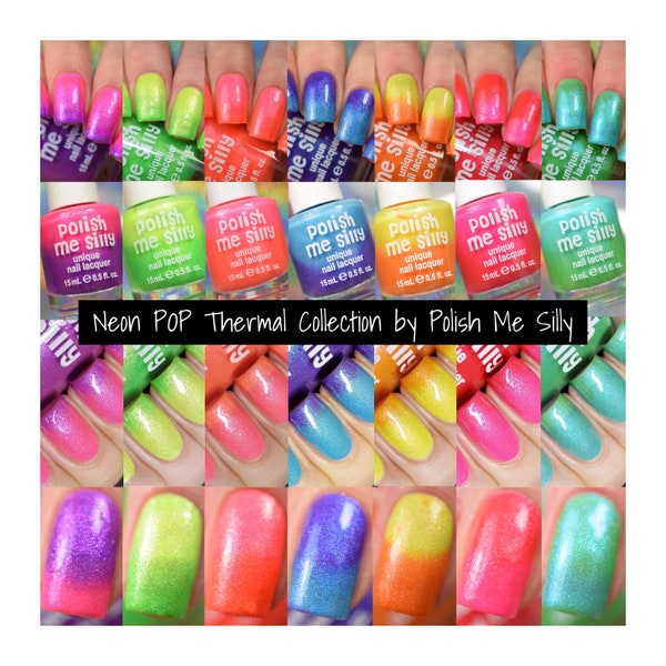 7pc Neon POP Thermal Color Changing Rainbow Color Shifting Nail Polish Custom-Blended Indie Glitter Nail Polish / Lacquer