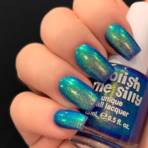 Peacock Glow Blue Green Gold Teal Shimmer Glow Pop PT 2 Polish Collection Multi-Color Shift: Mylar Oil Slick / Polish Me Silly image 6