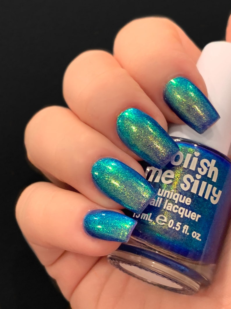 Peacock Glow Blue Green Gold Teal Shimmer Glow Pop PT 2 Polish Collection Multi-Color Shift: Mylar Oil Slick / Polish Me Silly image 6