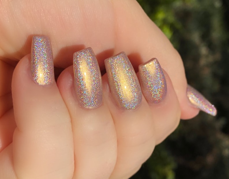 Swanky Holographic: Gold Nude Beige Holographic Rainbow Custom-Blended Glitter Nail Polish / Indie Lacquer / Polish Me Silly 画像 1