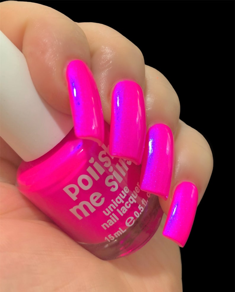 Barbee On The Glow Neon Pink Blue NEON Glow Pop Collection MultiColor Shifting: Mylar Oil Slick / Polish Me Silly Indie Nail Polish image 6