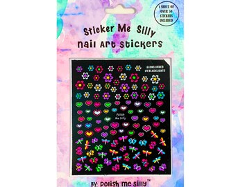 Flower, Heart & Butterfly/Dragonfly Nail Stickers - Nail Art - Polish Me Silly - Gift - Glows Under UV/Blacklights
