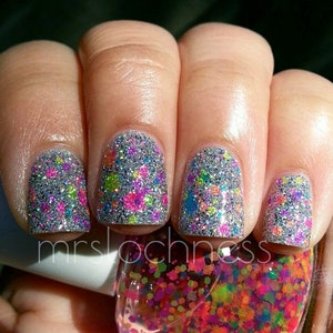 Clowning Around: Rainbow NEON Colorful Pop Nail Polish Custom-Blended NEON Glitter Nail Polish / Lacquer image 6