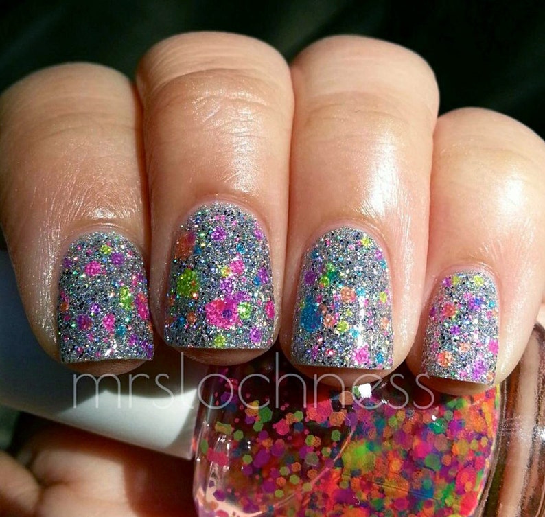 Clowning Around: Rainbow NEON Colorful Pop Nail Polish Custom-Blended NEON Glitter Nail Polish / Lacquer image 6