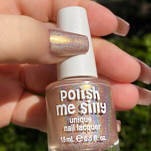 Swanky Holographic: Gold Nude Beige Holographic Rainbow Custom-Blended Glitter Nail Polish / Indie Lacquer / Polish Me Silly 画像 5