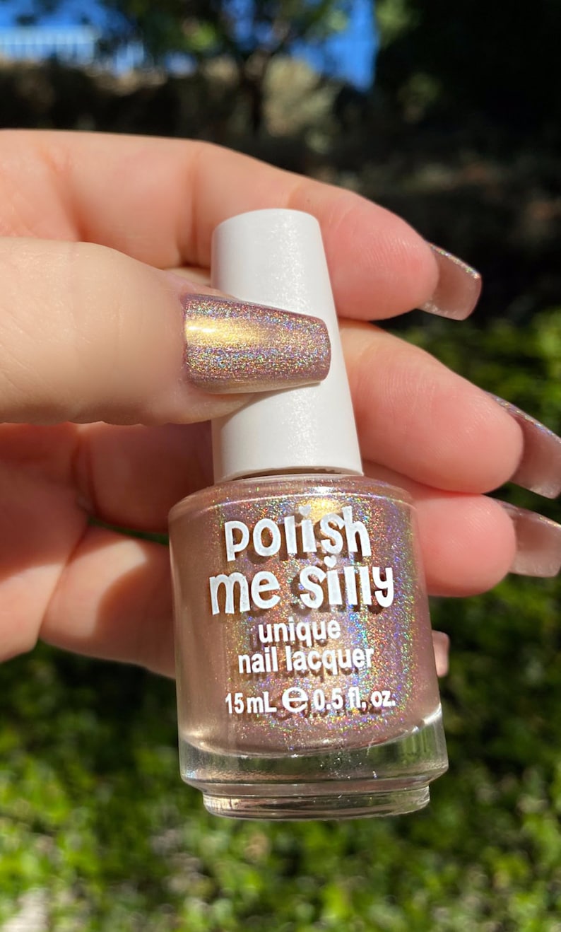 Swanky Holographic: Gold Nude Beige Holographic Rainbow Custom-Blended Glitter Nail Polish / Indie Lacquer / Polish Me Silly 画像 5