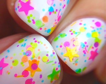 FUNFETTI- Polka Dot Rainbow NEON Confetti Colorful Pop Nail Polish Indie Glitter Lacquer Varnish Polish Me Silly