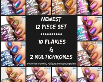 12 Flakie/Multichrome Set || Custom-Blended Nail Polish || Indie Lacquer || Polish Me Silly