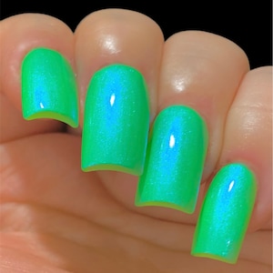 UV Led GEL Nail Polish Slimey Glow Neon Green Blue NEON Glow Pop Collection MultiColor Shift Oil Slick / Polish Me Silly Indie image 7