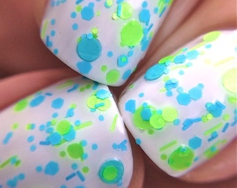 Hangin Loose- Polka Dot-NEON-Custom-Blended Indie Glitter Nail Polish / Lacquer