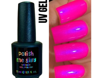 UV Led GEL Nail Polish- Barbee On The Glow - Neon Pink Blue "NEON Glow Pop Collection" MultiColor Shift Oil Slick / Polish Me Silly Indie