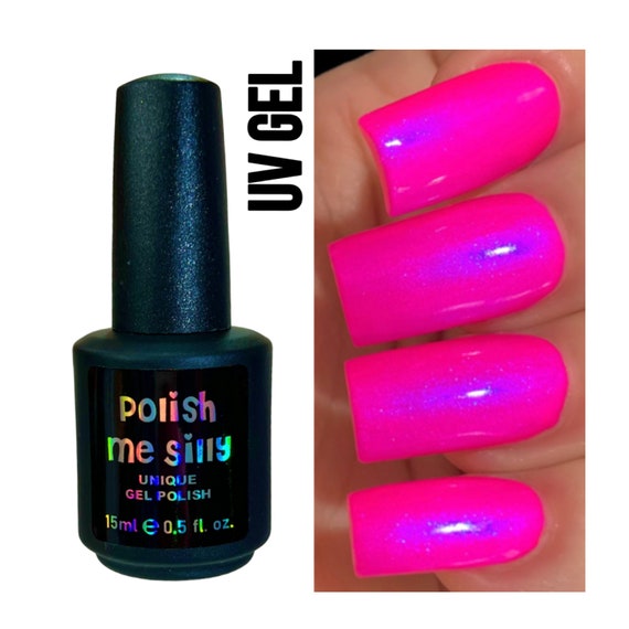 UV Led GEL Nail Polish- Barbee On The Glow - Neon Pink Blue "NEON Glow Pop Collection" MultiColor Shift Oil Slick / Polish Me Silly Indie
