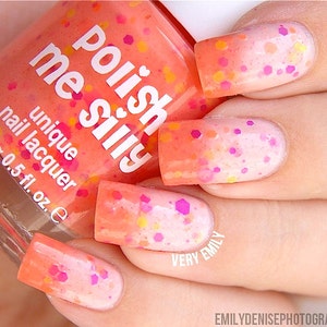 Creamsicle Surprise Color Changing Thermal Nail Polish: Custom-Blended Indie Glitter Nail Polish / Lacquer image 2