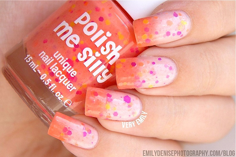 Creamsicle Surprise Color Changing Thermal Nail Polish: Custom-Blended Indie Glitter Nail Polish / Lacquer image 2