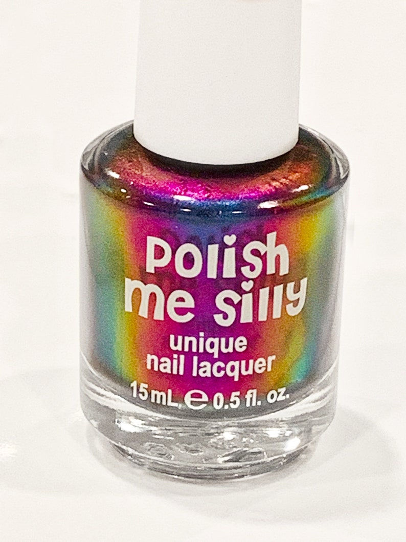 Paradise by Polish Me Silly Oil Slick Mega Multichrome Colorful Pop Nail Polish Rainbow Indie Galaxy Polish Lacquer Water Marble Stamping image 5