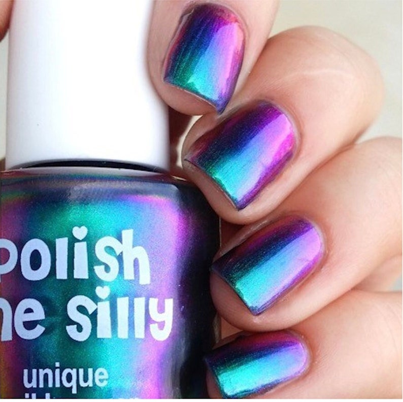 Paradise by Polish Me Silly Oil Slick Mega Multichrome Colorful Pop Nail Polish Rainbow Indie Galaxy Polish Lacquer Water Marble Stamping image 1