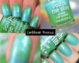 Caribbean Breeze- Neon POP Thermal Color Changing Blue Green Nail Polish Custom-Blended Indie Glitter Nail Polish / Lacquer