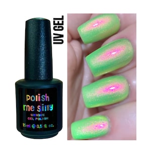 Glow Worm Neon Green Red Pink Gold Glow Pop Nail Polish Collection Multi-Color Shifting: Mylar Oil Slick / Polish Me Silly Indie Nail image 8