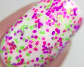 Sweet Tooth- Polka Dot-NEON-Custom-Blended Indie Glitter Nail Polish / Lacquer