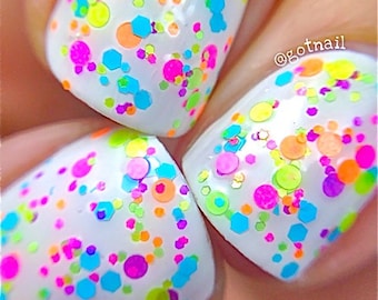 Fun Zone- Polka Dot-Neon- Glitter Pop Nail Polish by Polish Me Silly Lacquer Varnish Water Marble Stamping Nails UV/blacklight