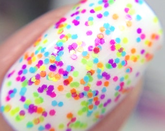Confetti Pop- Polka Dot Topcoat -NEON-Custom-Blended Indie Glitter Nail Polish / Lacquer
