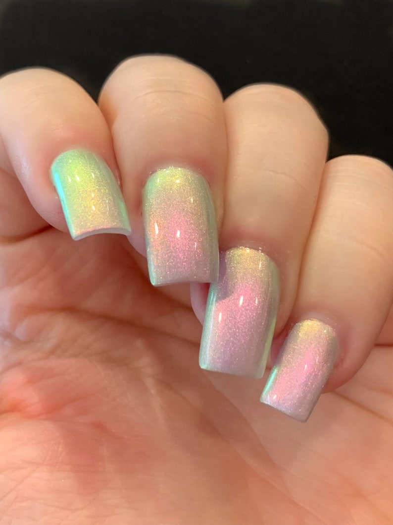 Icy Glow Silver Gray Pink Yellow Green Glow Pop Nail Polish Collection Multi-Color Shifting: Mylar Oil Slick / Polish Me Silly image 2