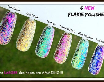 Mega Size Flakies: Color Shifting Rainbow Flake Custom-Blended Indie Glitter Nail Polish / Lacquer by Polish Me Silly