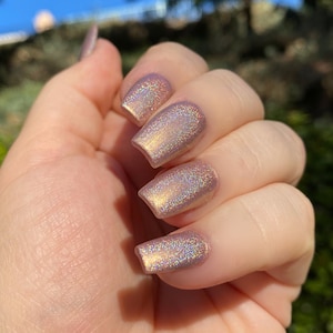 Swanky Holographic: Gold Nude Beige Holographic Rainbow Custom-Blended Glitter Nail Polish / Indie Lacquer / Polish Me Silly 画像 3