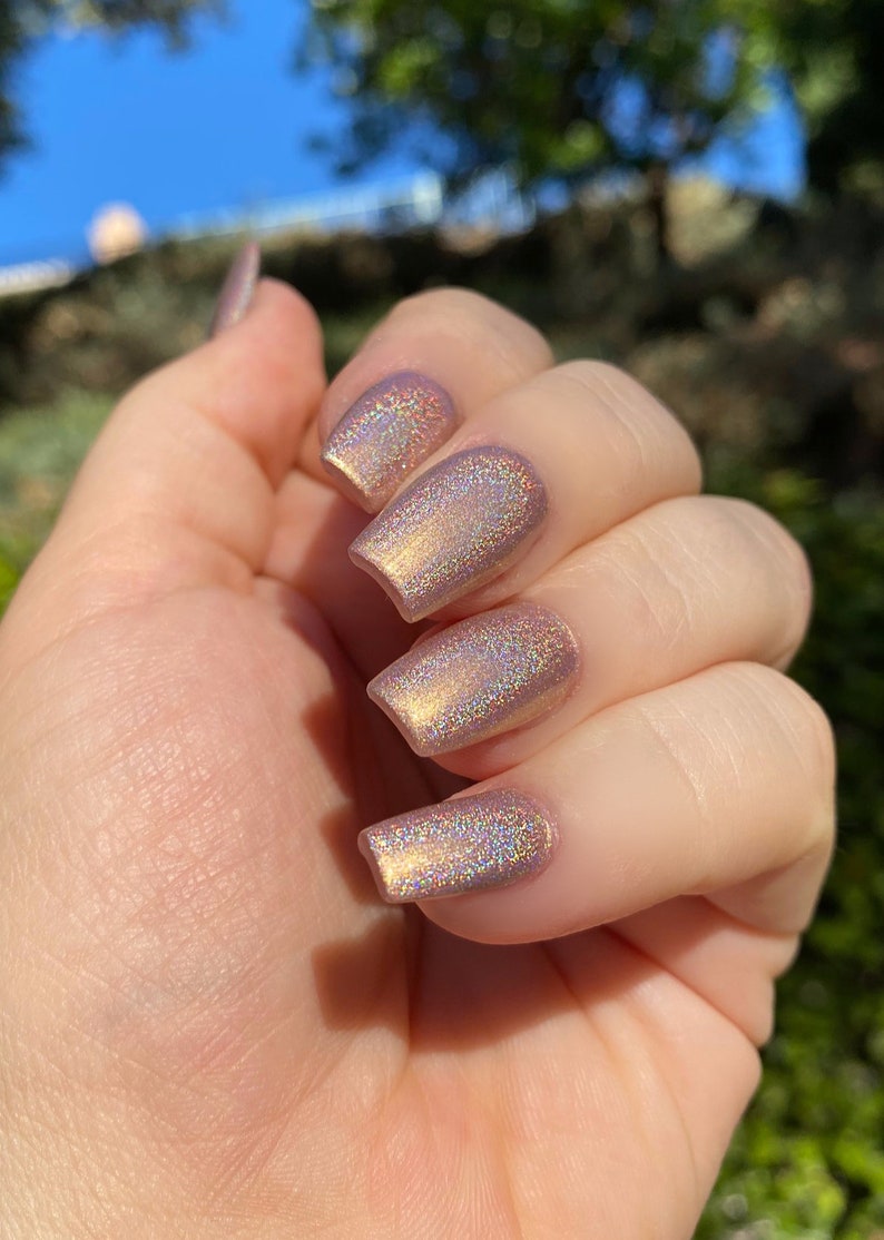 Swanky Holographic: Gold Nude Beige Holographic Rainbow Custom-Blended Glitter Nail Polish / Indie Lacquer / Polish Me Silly 画像 3