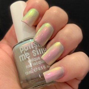 Icy Glow Silver Gray Pink Yellow Green Glow Pop Nail Polish Collection Multi-Color Shifting: Mylar Oil Slick / Polish Me Silly image 8