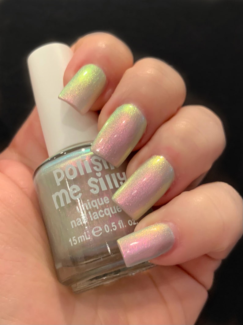 Icy Glow Silver Gray Pink Yellow Green Glow Pop Nail Polish Collection Multi-Color Shifting: Mylar Oil Slick / Polish Me Silly image 8