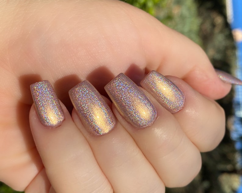 Swanky Holographic: Gold Nude Beige Holographic Rainbow Custom-Blended Glitter Nail Polish / Indie Lacquer / Polish Me Silly 画像 2